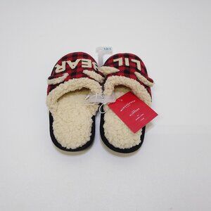 Wondershop Kids Lil Bear Slippers Size 13-1 Red & Black Plaid Faux Fur Lining